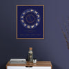 Blue custom astrology birth chart in modern interior living room